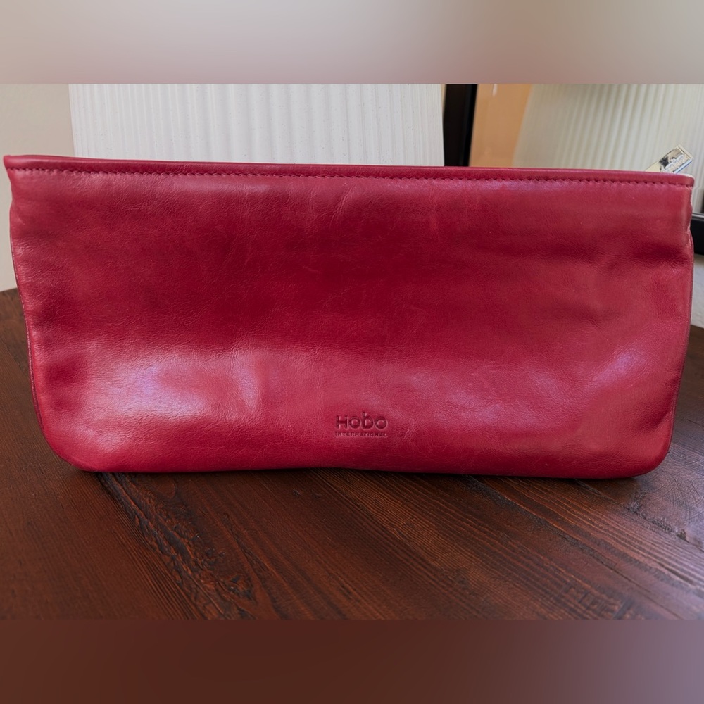 HOBO Berry Red Leather Zipper Envelope Clutch